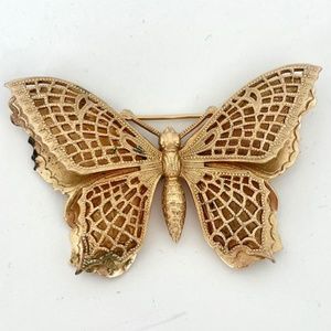 Vintage Gold Tone  Butterfly Brooch
